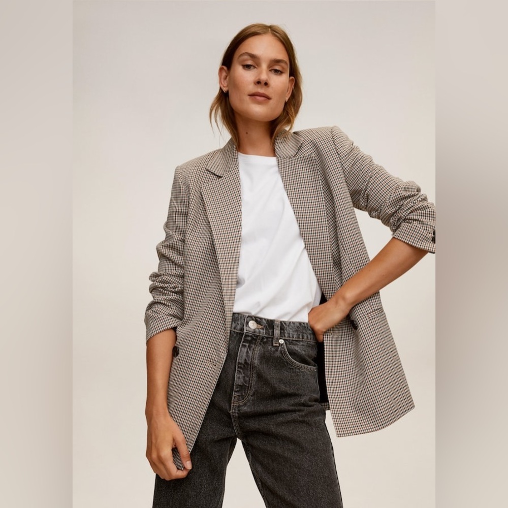 Mango Houndstooth Blazer in Black and White